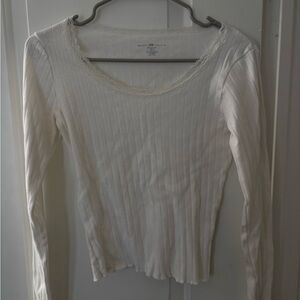 Brandy Melville White Ribbed Long Sleeve Top